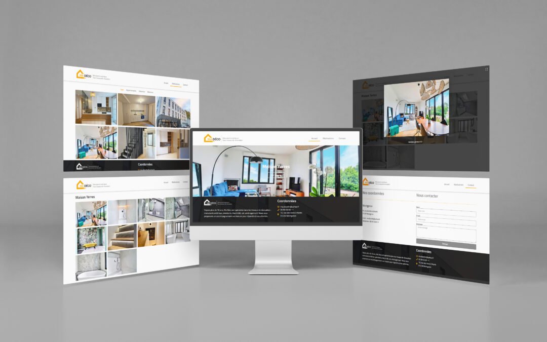 Site internet de l'entreprise "Madeco" ; présentation des pages d'accueil, d'une page de projet et du formulaire de contact